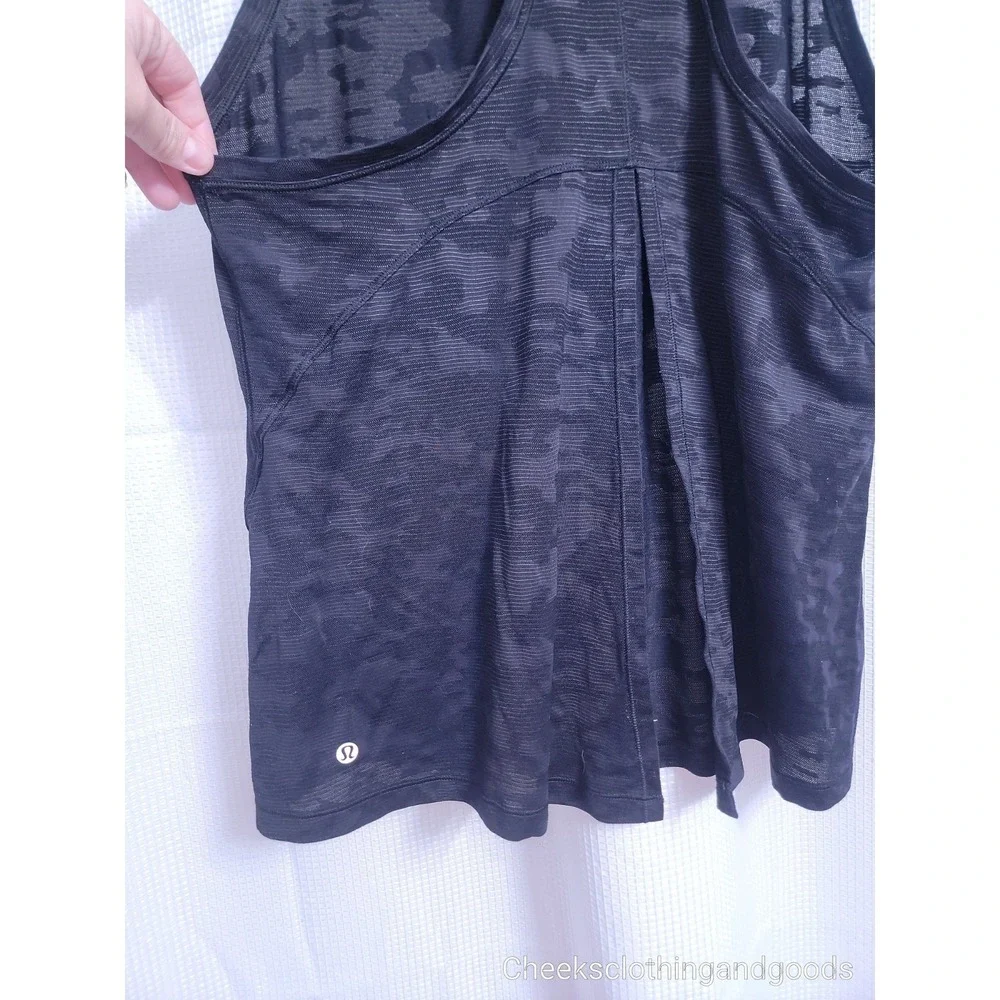 Lululemon 6 Miles Ahead Tank Black Camo Sheer Open Back Activewear W1ANGS